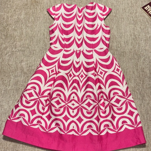 Talbots sz 4 petite small Dress hot pink and white cap sleeve fit flare texture - Picture 4 of 4